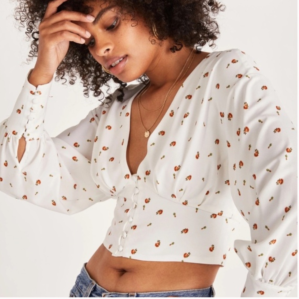 Backyard Roses White Floral Button Front Top - Picture 4 of 4